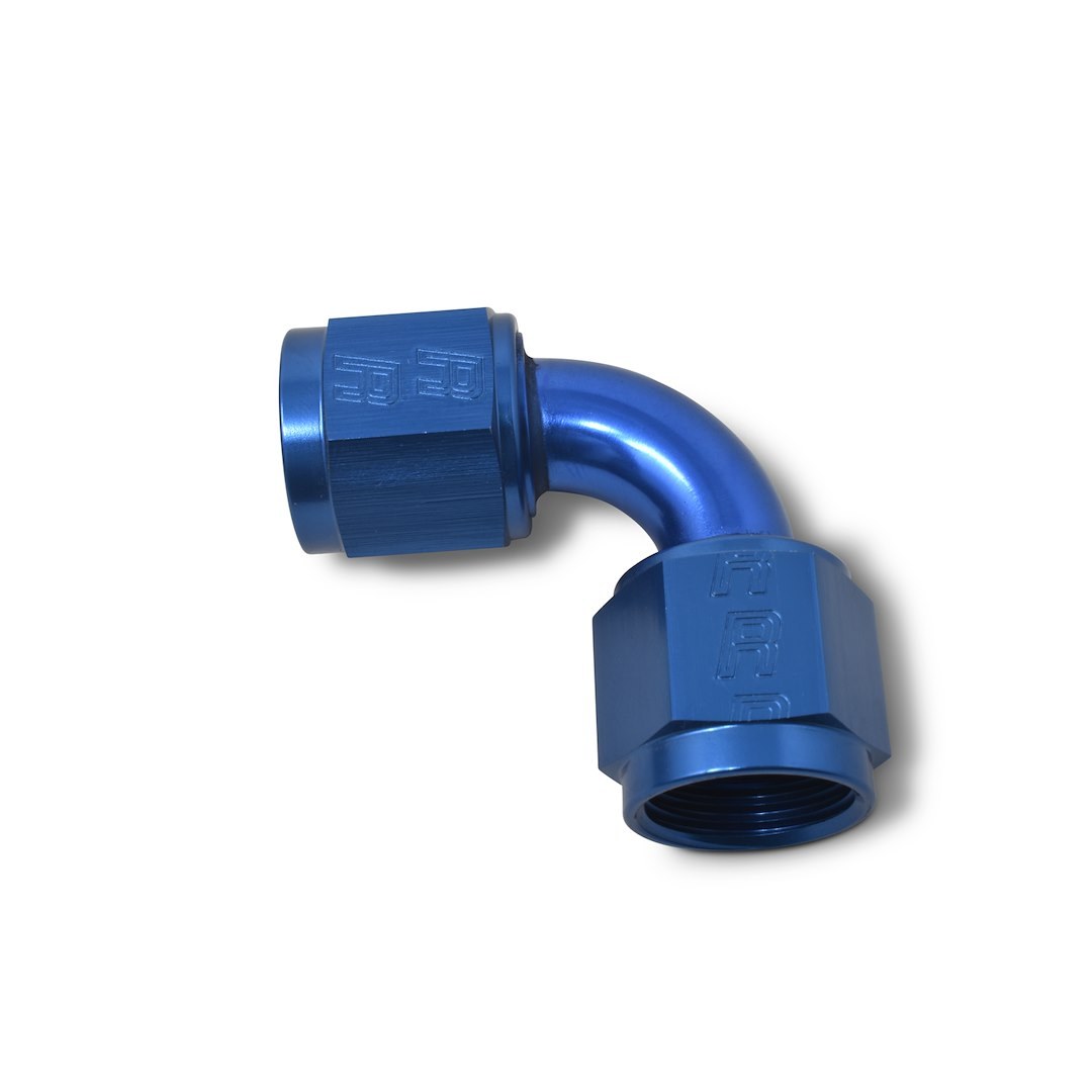 Russell Performance Coupler Fitting, -6 AN Female, 90 Degree, Aluminum, Red/Blue, Single – 640160