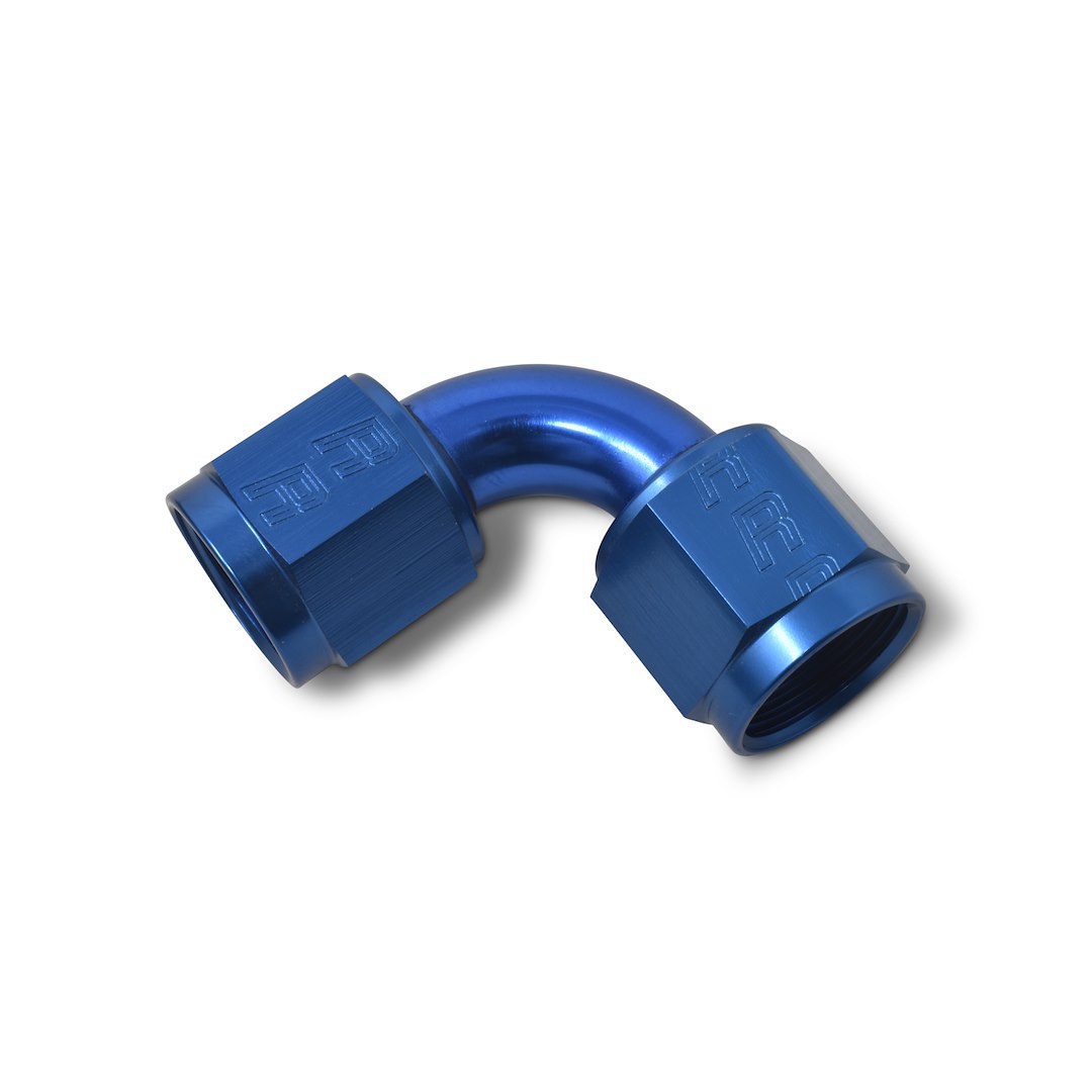 Russell Performance Coupler Fitting, -6 AN Female, 90 Degree, Aluminum, Red/Blue, Single – 640160