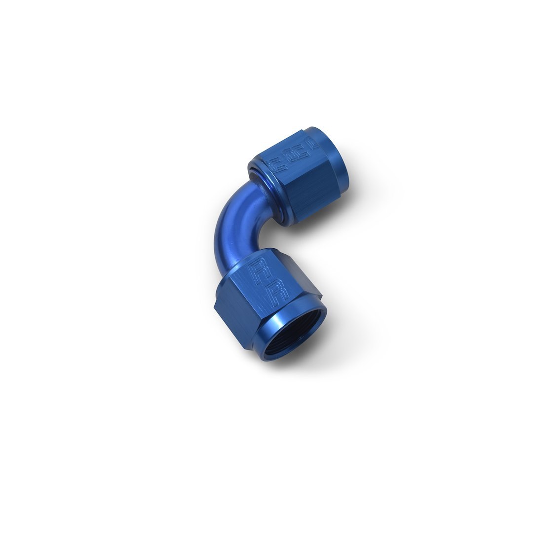 Russell Performance Coupler Fitting, -6 AN Female, 90 Degree, Aluminum, Red/Blue, Single – 640160
