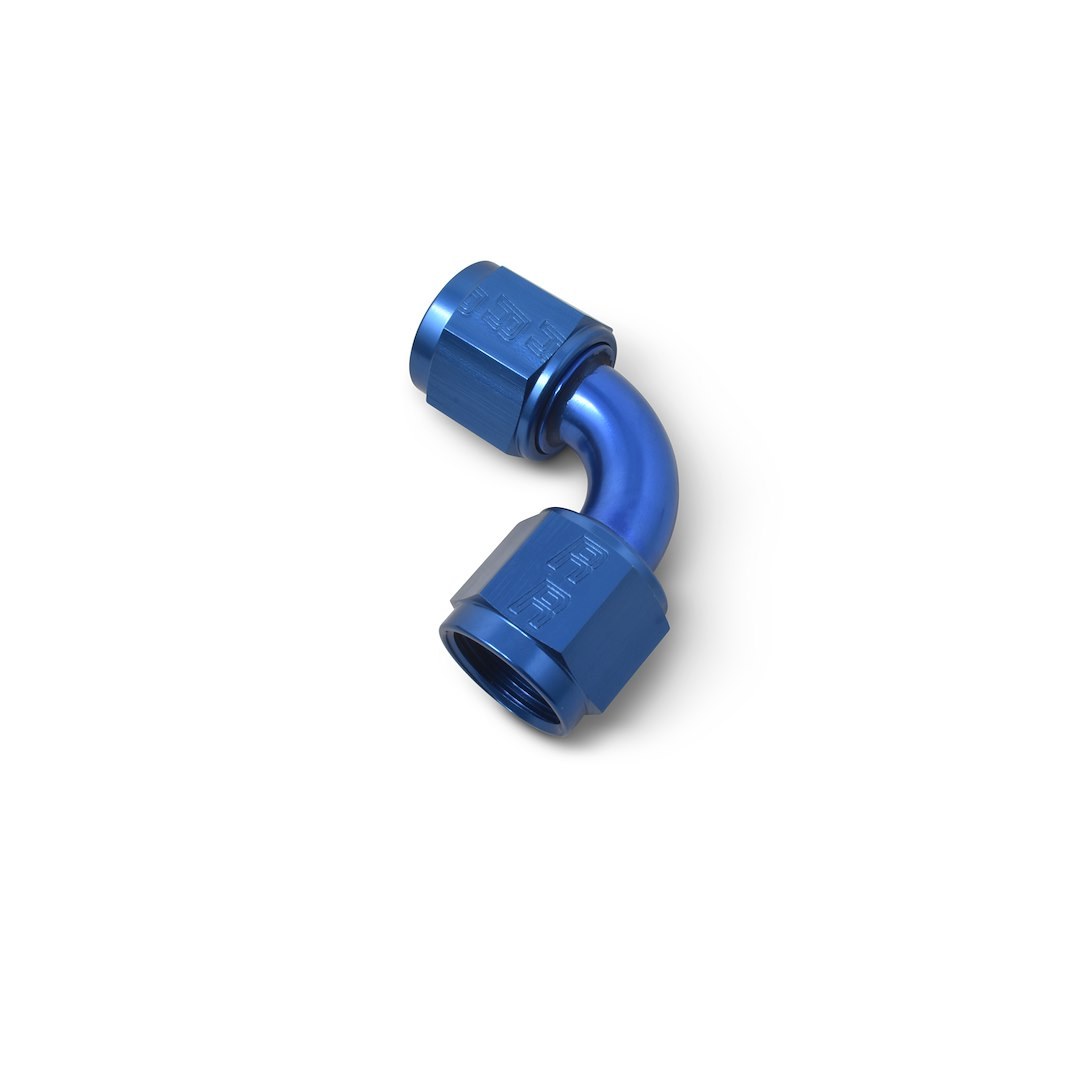 Russell Performance Coupler Fitting, -6 AN Female, 90 Degree, Aluminum, Red/Blue, Single – 640160