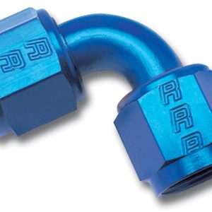 Russell Performance Coupler Fitting, -8 AN Female, 90 Degree, Aluminum, Red/Blue, Single – 640170