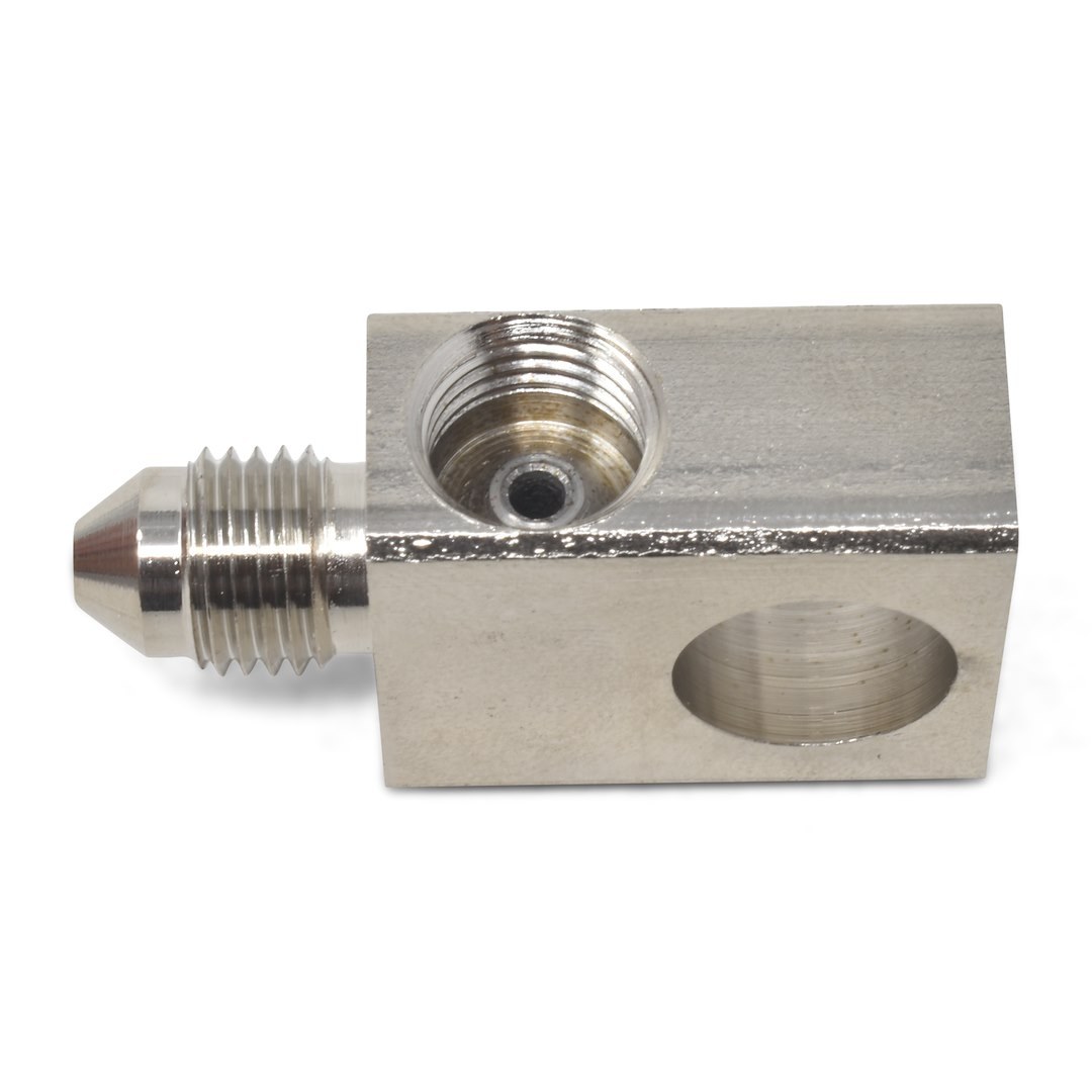 Russell Performance Adapter Fitting, -3 AN to Male 3/8 Inch X 24 Inverted Flare Tee, Endurashine ™, Silver, Aluminum, Single – 640500