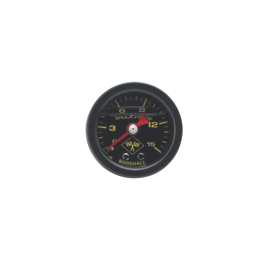 Russell Performance Gauge Fuel Pressure, 15 PSI Fuel Pressure Gauge, Black Face and Case (liquid-Filled), 1-1/2 Inch Diameter – 650310