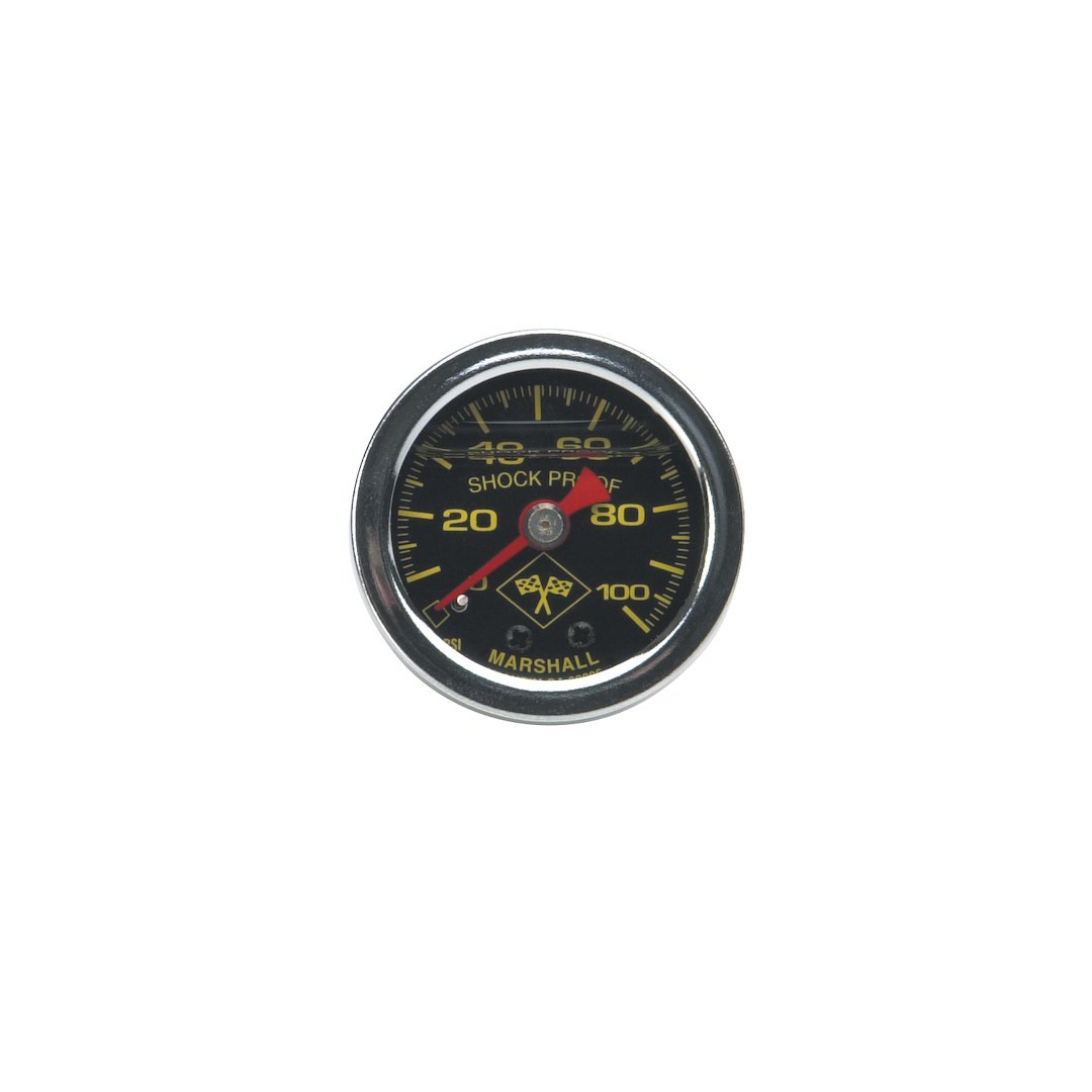 Russell Performance Gauge Fuel Pressure, 100 PSI Fuel Pressure Gauge, Black Face, Chrome Case (liquid-Filled), 1-1/2 Inch Diameter – 650320