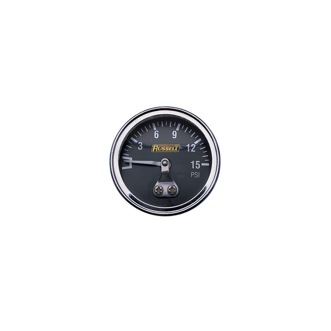 Russell Performance Gauge Fuel Pressure, 15 PSI Fuel Pressure Gauge (liquid-Filled), 1-1/2 Inch Diameter – 650330