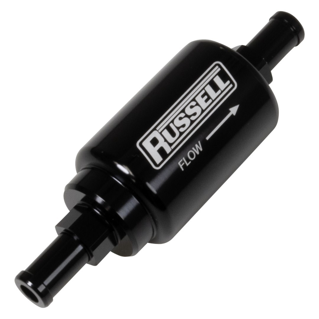 Russell Performance Fuel Line Check Valve, 3/8 Inch Male Inlet/Outlet, 3 to 10 PSI Operating Pressure, Straight, Anodized, Black, Aluminum – 650625