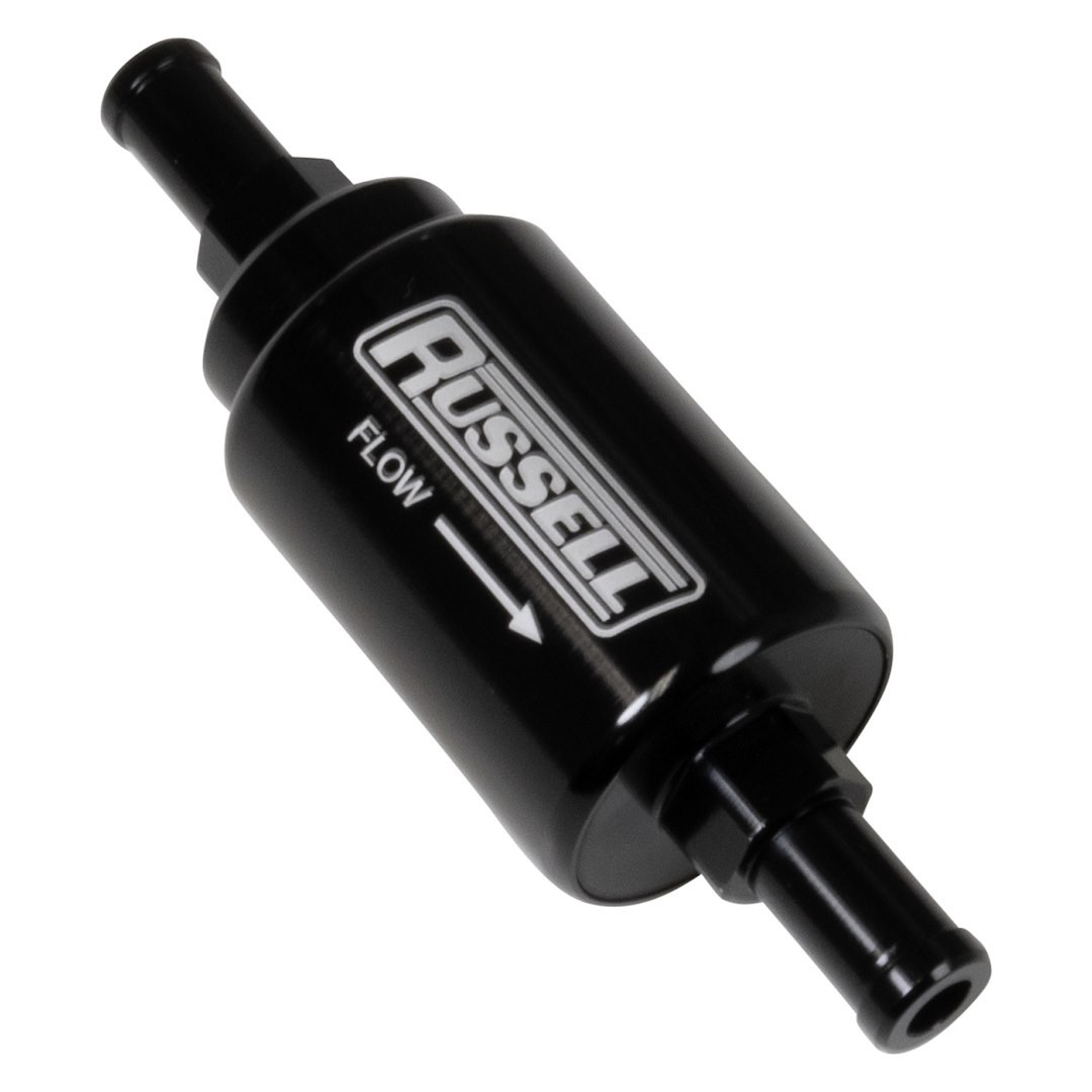 Russell Performance Fuel Line Check Valve, 3/8 Inch Male Inlet/Outlet, 3 to 10 PSI Operating Pressure, Straight, Anodized, Black, Aluminum – 650625