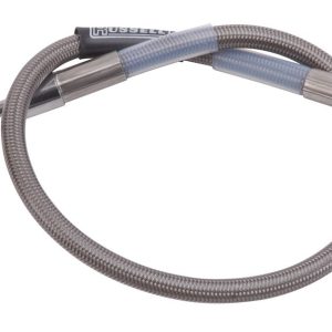 Russell Performance Brake Line, Endurashine ™ Braided Stainless Steel, 90 Degree -3 AN Fitting to Straight -3 AN Fitting, 18 Inch Length – 655042