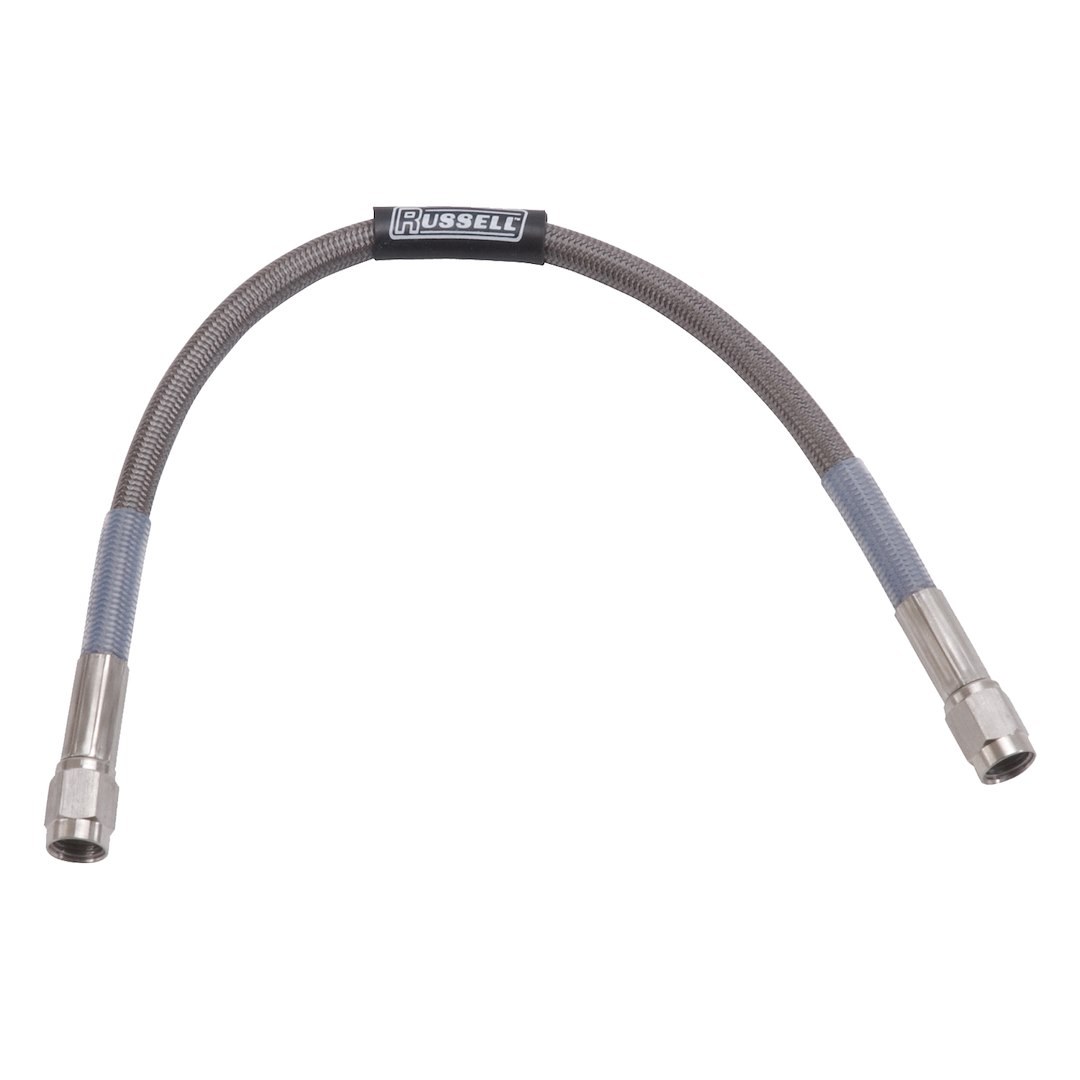 Russell Performance Brake Line, Competition, Braided Stainless Steel, -3 AN Hose/ Straight Fittings on Both Ends, 27 Inch Length, Single – 656070