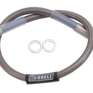 Russell Performance Brake Line, Endurashine ™ Braided Stainless Steel, 10 Millimeter Banjo Fitting to Straight -3 AN Fitting, 18 Inch Length – 657042