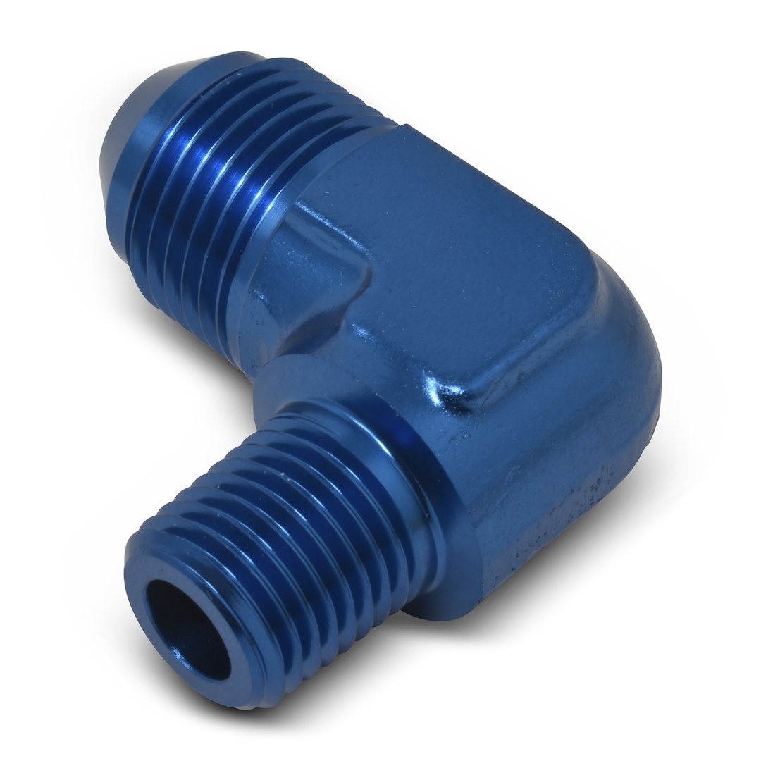 Russell Performance Adapter Fitting, 90 Degree -4 AN to 1/8 Inch NPT, Anodized, Blue, Aluminum, Single – 660800