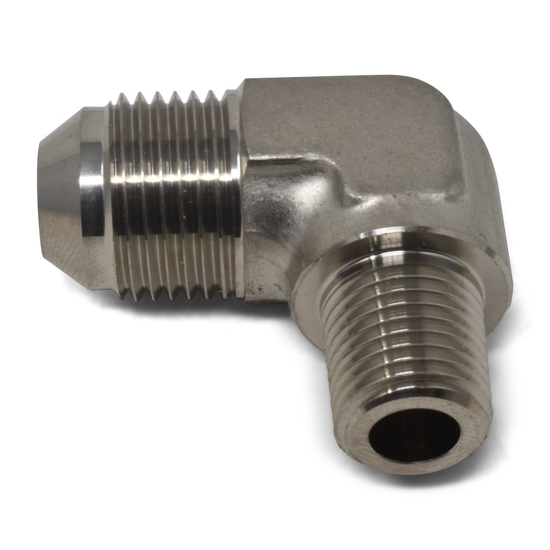 Russell Performance Adapter Fitting, 90 Degree -6 AN to 1/4 Inch NPT, Endurashine ™, Silver, Aluminum, Single – 660821