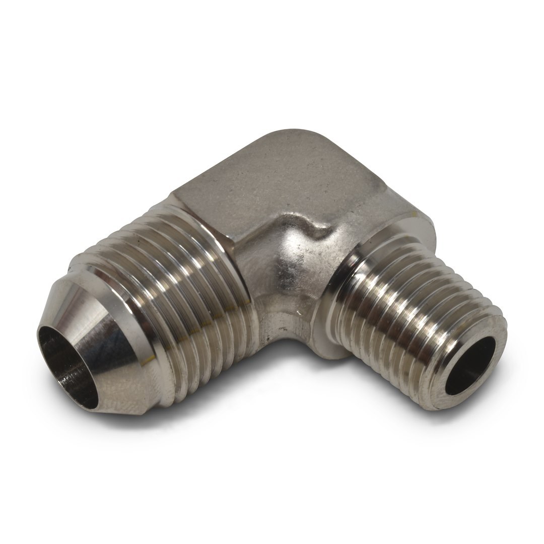 Russell Performance Adapter Fitting, 90 Degree -6 AN to 1/4 Inch NPT, Endurashine ™, Silver, Aluminum, Single – 660821