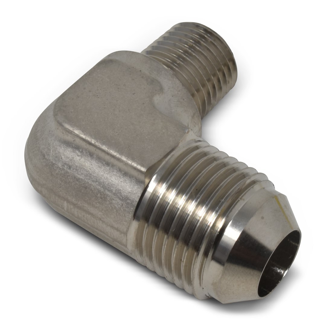 Russell Performance Adapter Fitting, 90 Degree -6 AN to 1/4 Inch NPT, Endurashine ™, Silver, Aluminum, Single – 660821
