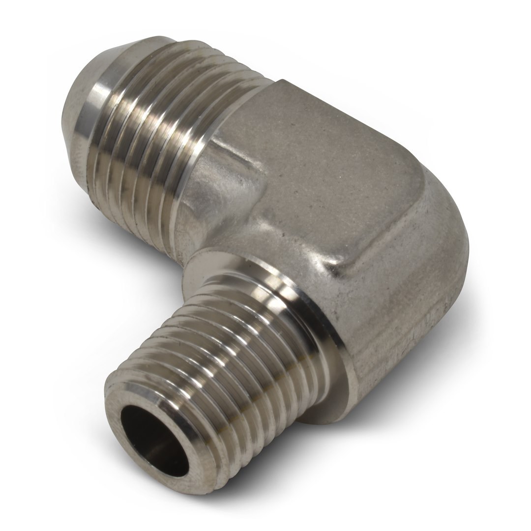 Russell Performance Adapter Fitting, 90 Degree -6 AN to 1/4 Inch NPT, Endurashine ™, Silver, Aluminum, Single – 660821