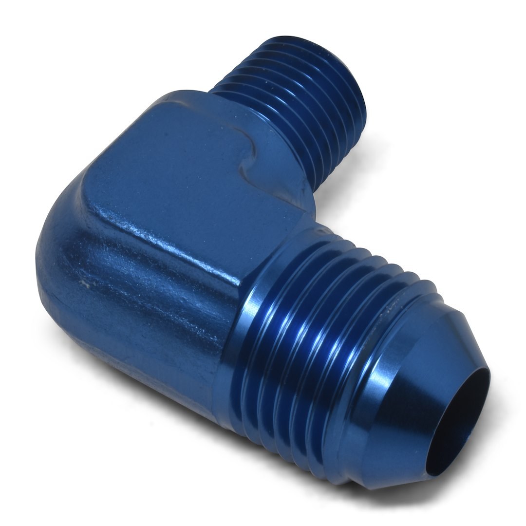 Russell Performance Adapter Fitting, 90 Degree -6 AN to 1/8 Inch NPT, Anodized, Blue, Aluminum, Single – 660830