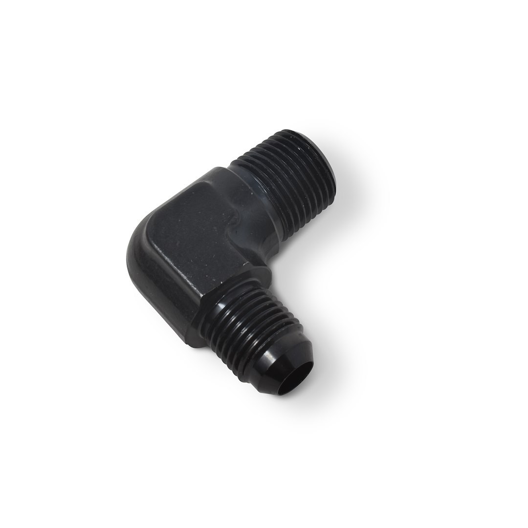 Russell Performance Adapter Fitting, 90 Degree -6 AN to 3/8 Inch NPT, Anodized, Black, Aluminum, Single – 660843