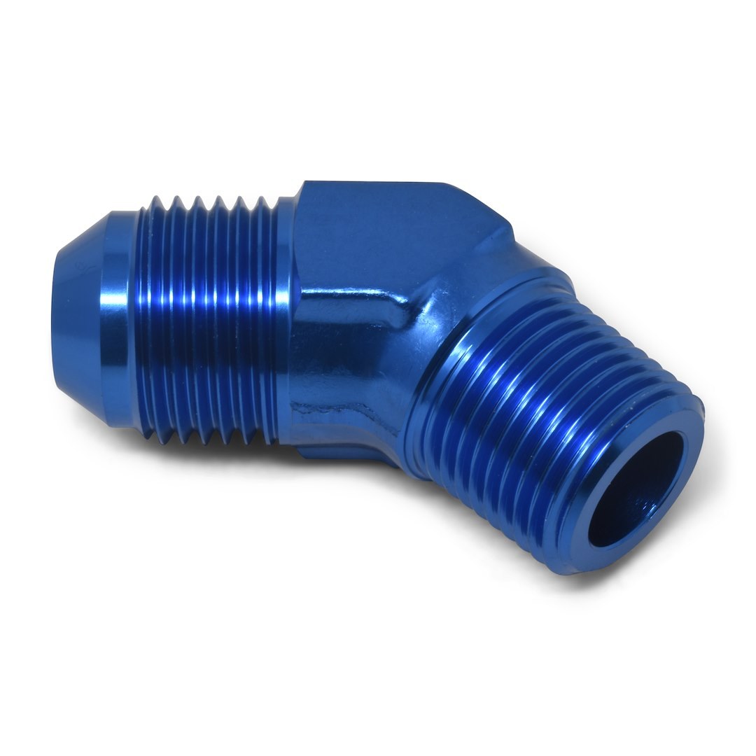Russell Performance Adapter Fitting, 45 Degree -4 AN to 1/8 Inch NPT, Anodized, Blue, Aluminum, Single – 660940