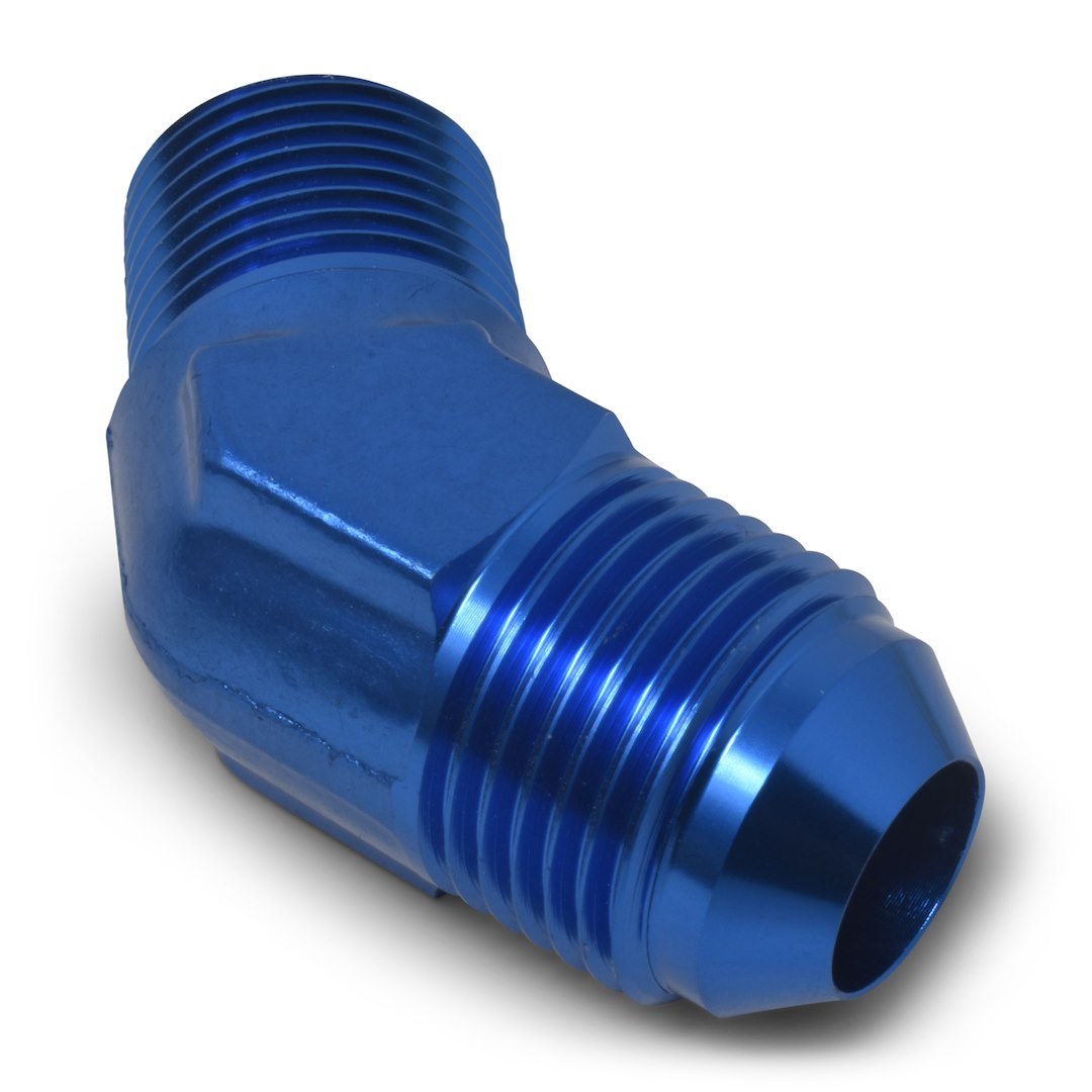 Russell Performance Adapter Fitting, 45 Degree -8 AN to 3/8 Inch NPT, Anodized, Blue, Aluminum, Single – 660960