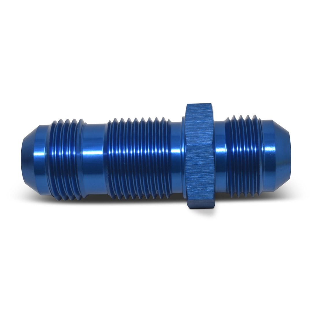 Russell Performance Coupler Fitting, -6 AN Male, Straight Bulkhead, Aluminum, Blue, Single – 661180