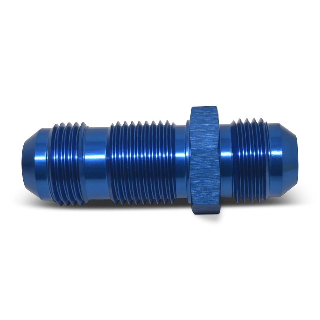 Russell Performance Coupler Fitting, -8 AN Male, Straight Bulkhead, Aluminum, Blue, Single – 661190