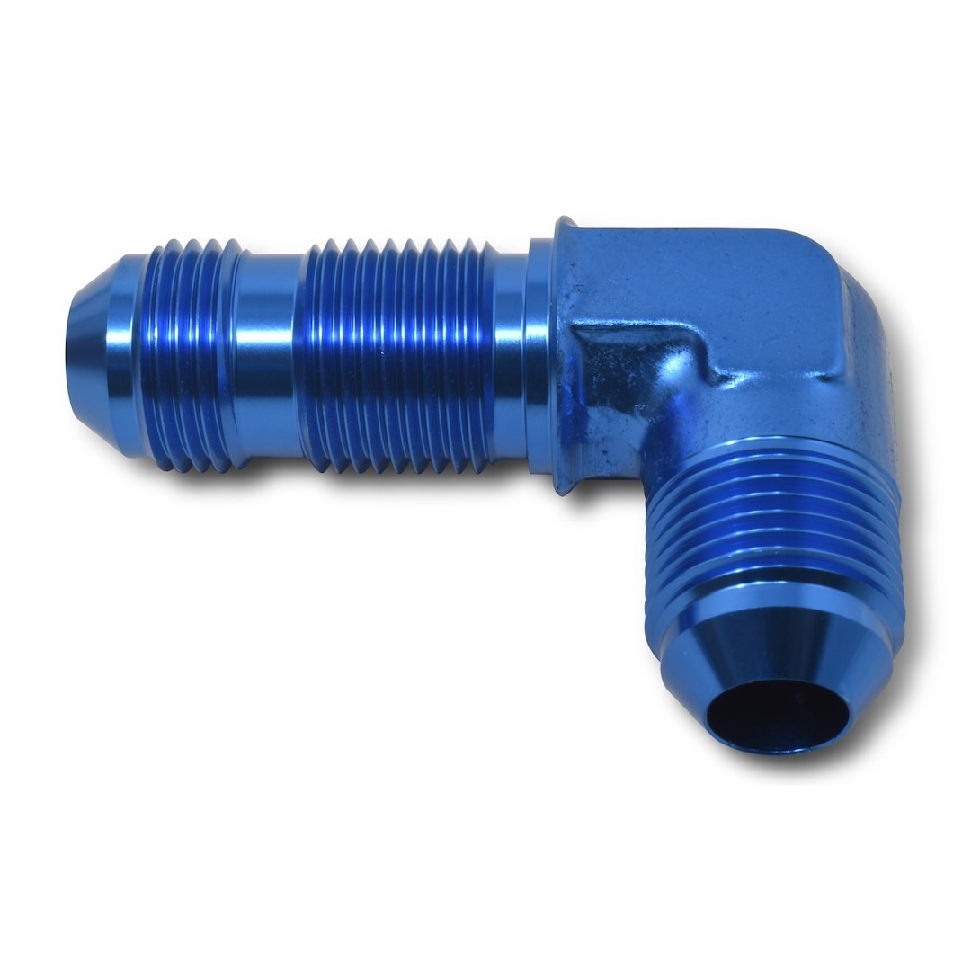 Russell Performance Coupler Fitting, -8 AN Male, 90 Degree Bulkhead, Aluminum, Blue, Single – 661260