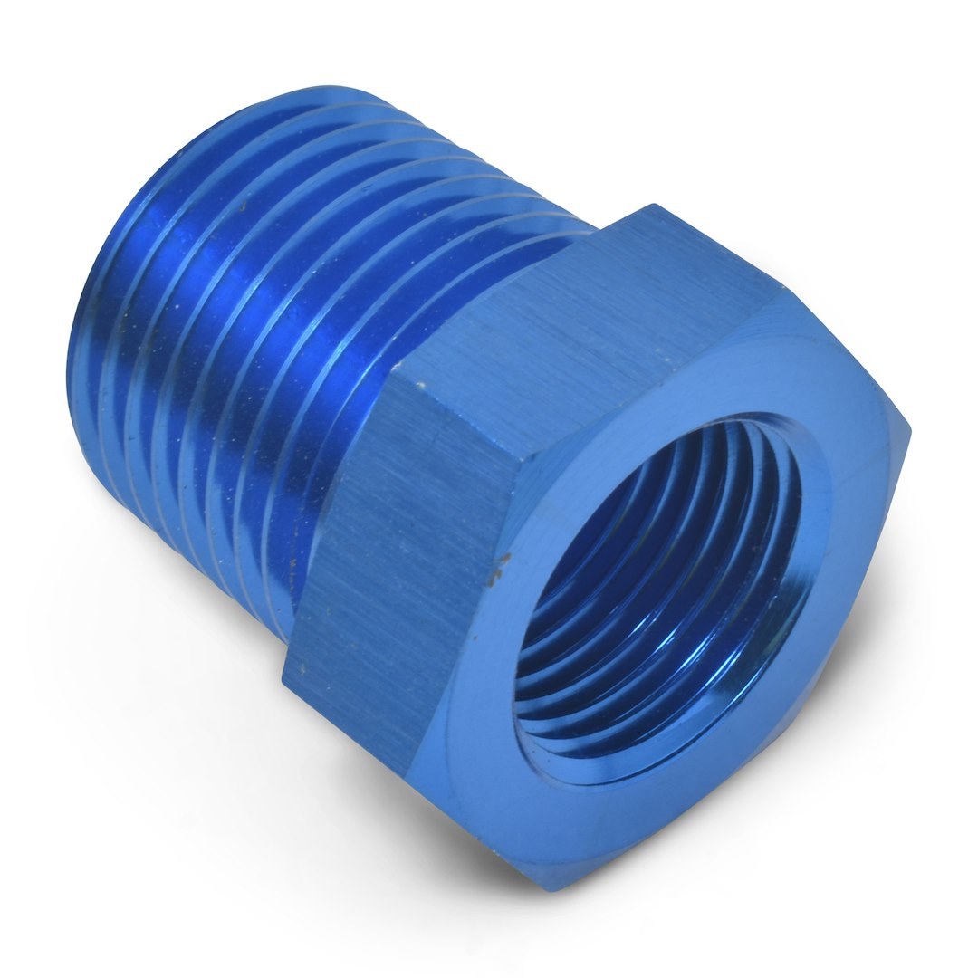 Russell Performance Adapter Fitting, 1/2 Inch Male to 1/4 Inch Female Pipe, Anodized, Blue, Aluminum, Single – 661590