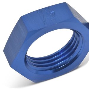 Russell Performance Nut, Bulkhead, 6 Point, 9/16 Inch -18 Thread Size, 11/16 Inch Socket Size, Anodized Blue, Aluminum, Single – 661890