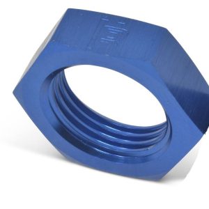 Russell Performance Nut, Bulkhead, 6 Point, 9/16 Inch -18 Thread Size, 11/16 Inch Socket Size, Anodized Blue, Aluminum, Single – 661890