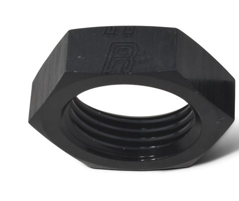 Russell Performance Nut, Bulkhead, 6 Point, 9/16 Inch -18 Thread Size, 11/16 Inch Socket Size, Anodized Black, Aluminum, Single – 661893