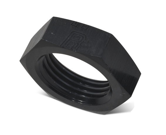 Russell Performance Nut, Bulkhead, 6 Point, 9/16 Inch -18 Thread Size, 11/16 Inch Socket Size, Anodized Black, Aluminum, Single – 661893