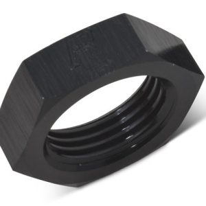 Russell Performance Nut, Bulkhead, 6 Point, 9/16 Inch -18 Thread Size, 11/16 Inch Socket Size, Anodized Black, Aluminum, Single – 661893