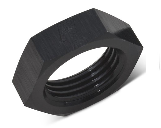 Russell Performance Nut, Bulkhead, 6 Point, 9/16 Inch -18 Thread Size, 11/16 Inch Socket Size, Anodized Black, Aluminum, Single – 661893