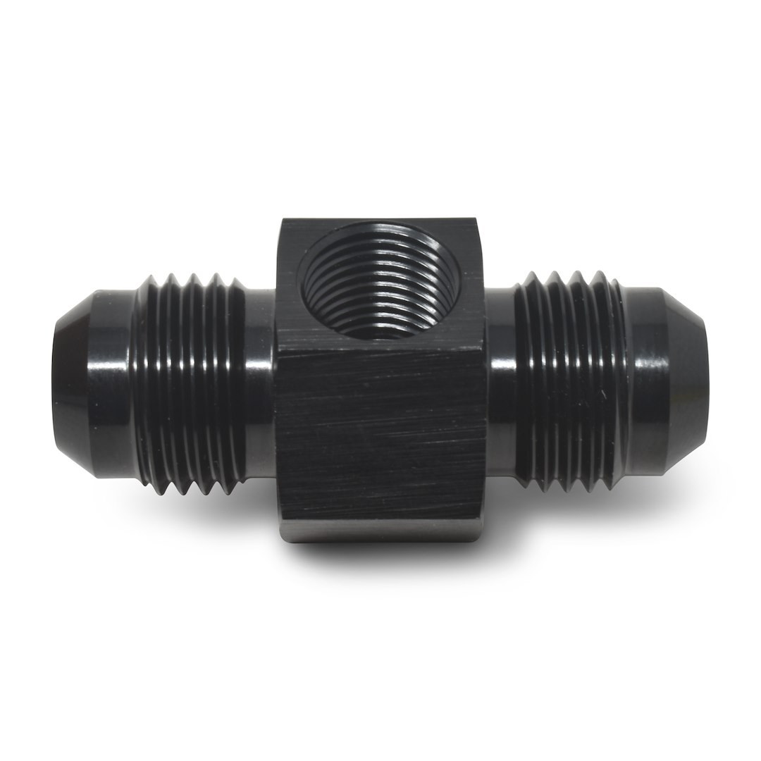 Russell Performance Fuel Pressure Gauge Fitting, 6AN Male to 6AN Male, Straight, 1/8 Inch Side Port, Anodized, Blue, Aluminum, Single – 670000