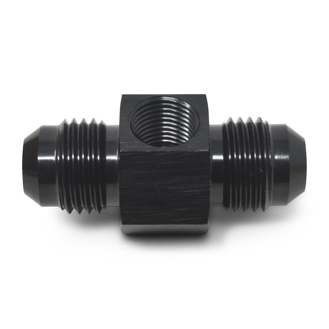 Russell Performance Fuel Pressure Gauge Fitting, 8AN Male to 8AN Male, Straight, 1/8 Inch Side Port, Anodized, Blue, Aluminum, Single – 670010