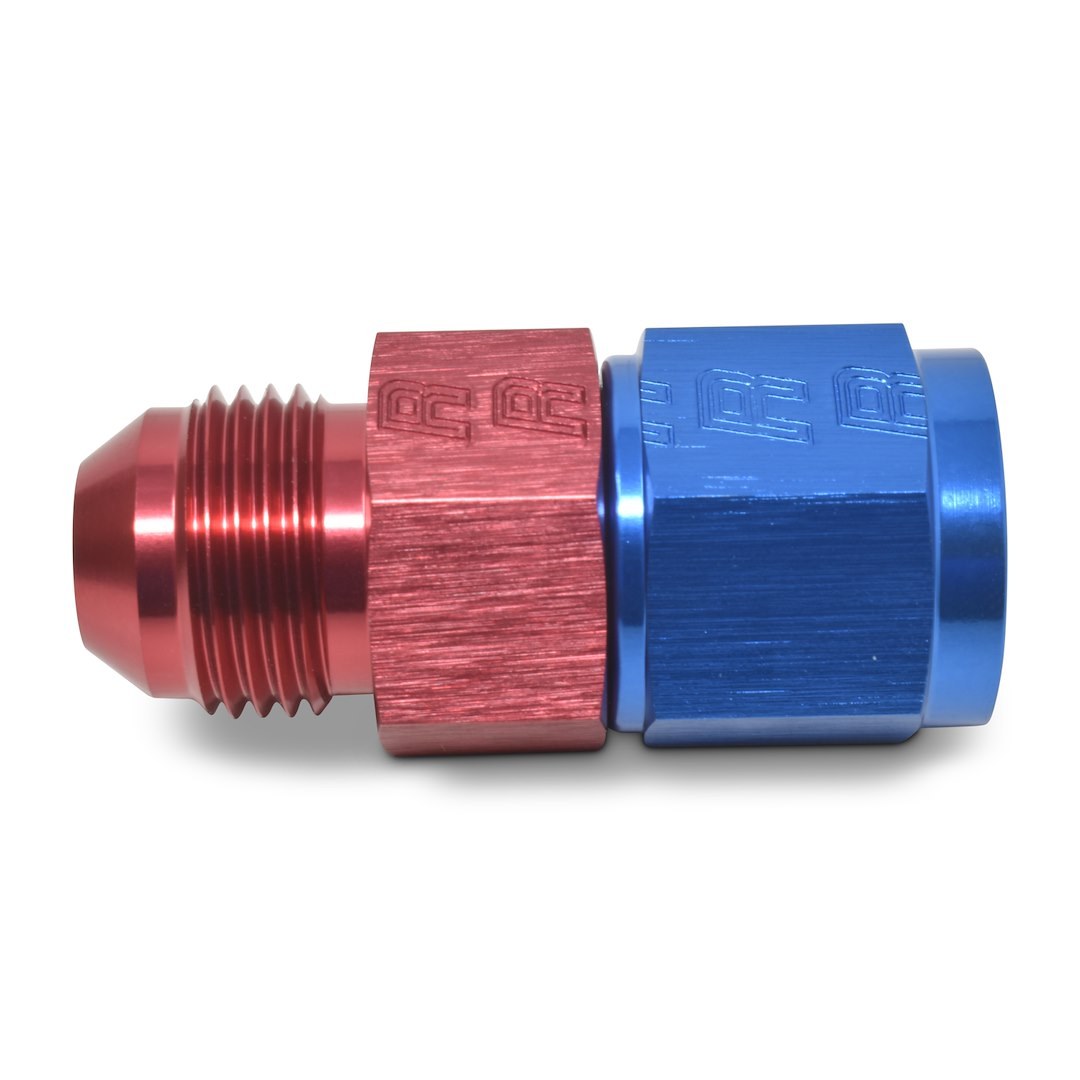 Russell Performance Fuel Pressure Gauge Fitting, 6AN Male to 6AN Female, Straight, 1/8 Inch Side Port, Anodized, Red/ Blue, Aluminum, Single – 670340