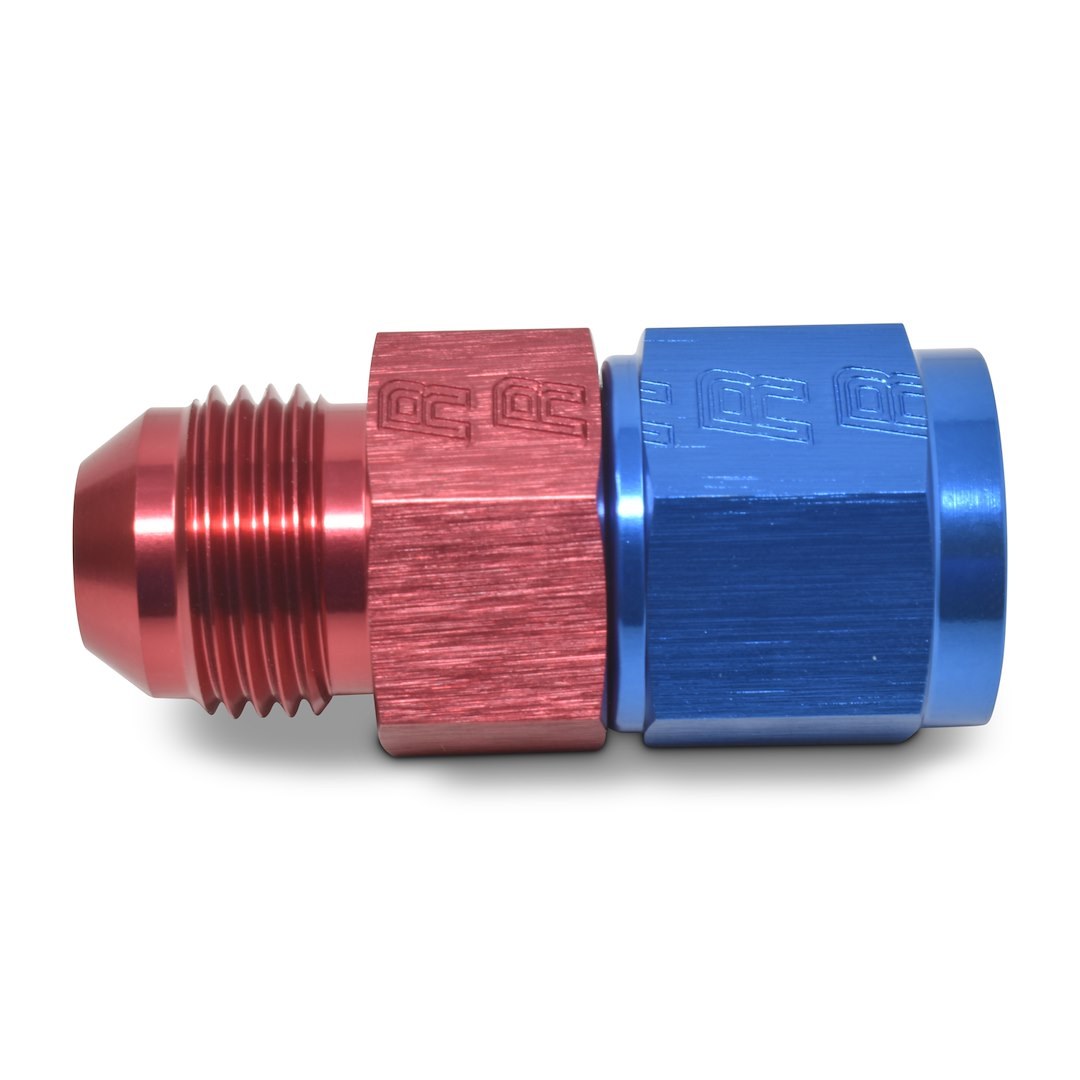Russell Performance Fuel Pressure Gauge Fitting, 8AN Male to 8AN Female, Straight, 1/8 Inch Side Port, Anodized, Red/ Blue, Aluminum, Single – 670350
