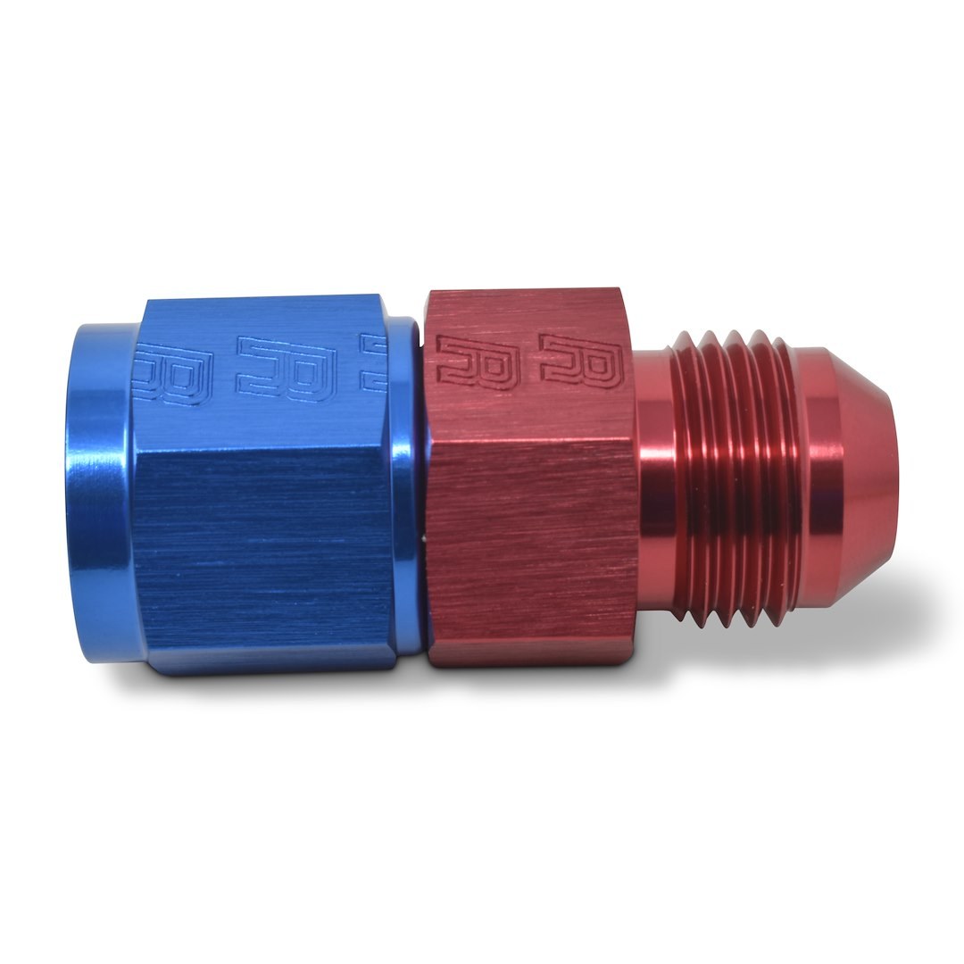 Russell Performance Fuel Pressure Gauge Fitting, 8AN Male to 8AN Female, Straight, 1/8 Inch Side Port, Anodized, Red/ Blue, Aluminum, Single – 670350