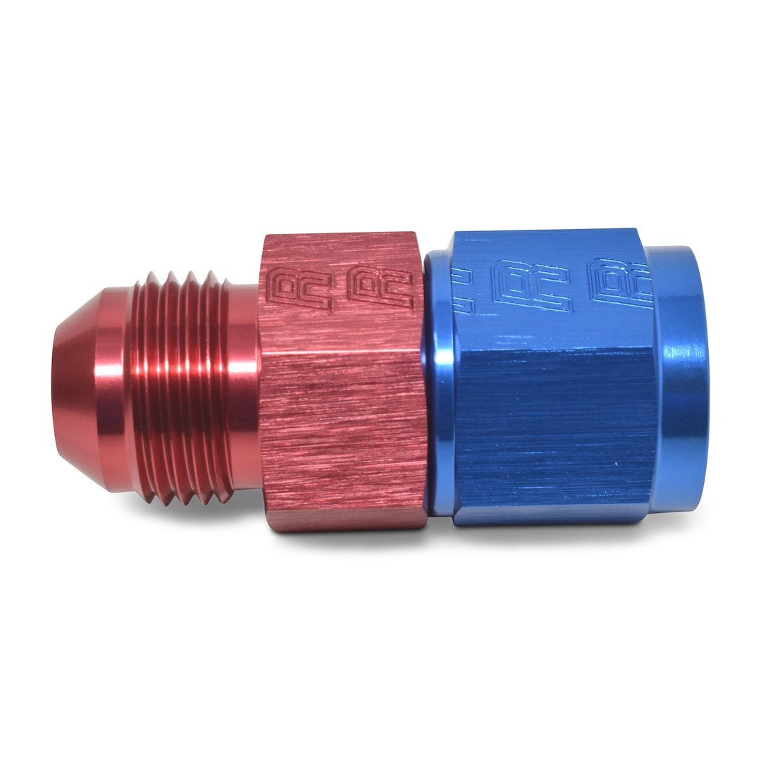 Russell Performance Fuel Pressure Gauge Fitting, 10AN Male to 10AN Female, Straight, 1/8 Inch Side Port, Anodized, Red/ Blue, Aluminum – 670360