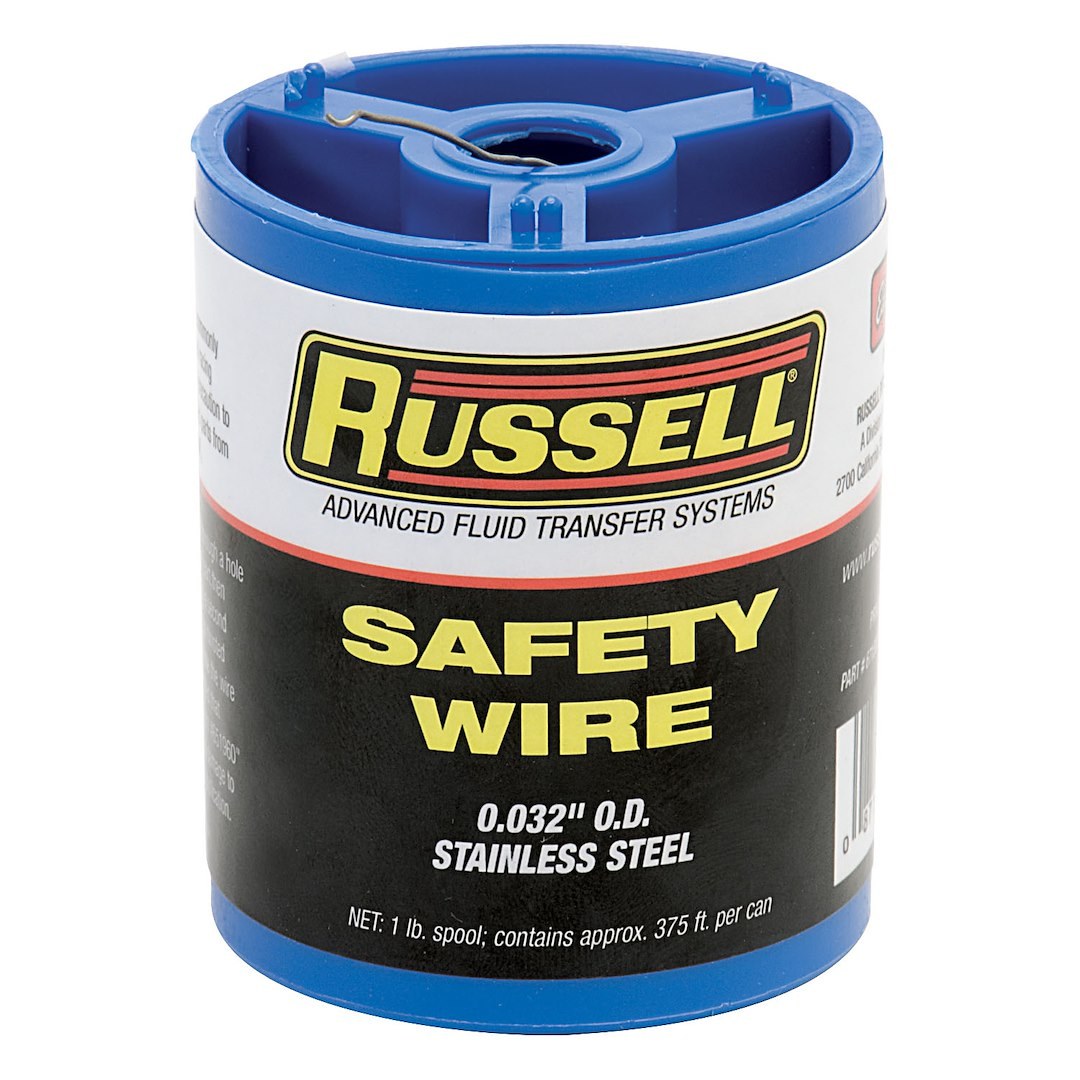 Russell Performance Safety Wire, 0.032 Outside Diameter, Stainless Steel, 1 Pound Spool – 671580