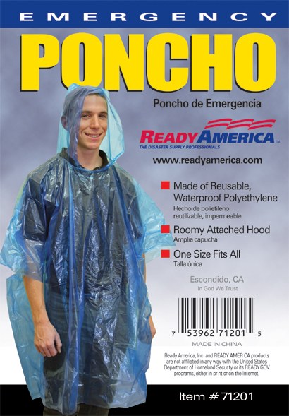 Ready Amer Rain Poncho, One Size Fits All, Clear, Polyethylene, With Hood – 71201