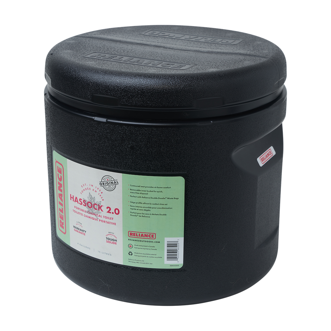 Reliance Toilet, Hassock 2.0, Portable, Round Seat, Black Seat and Cover, Without Hand Sprayer, Removable Inner Bucket for Easy Disposal – 9850-03