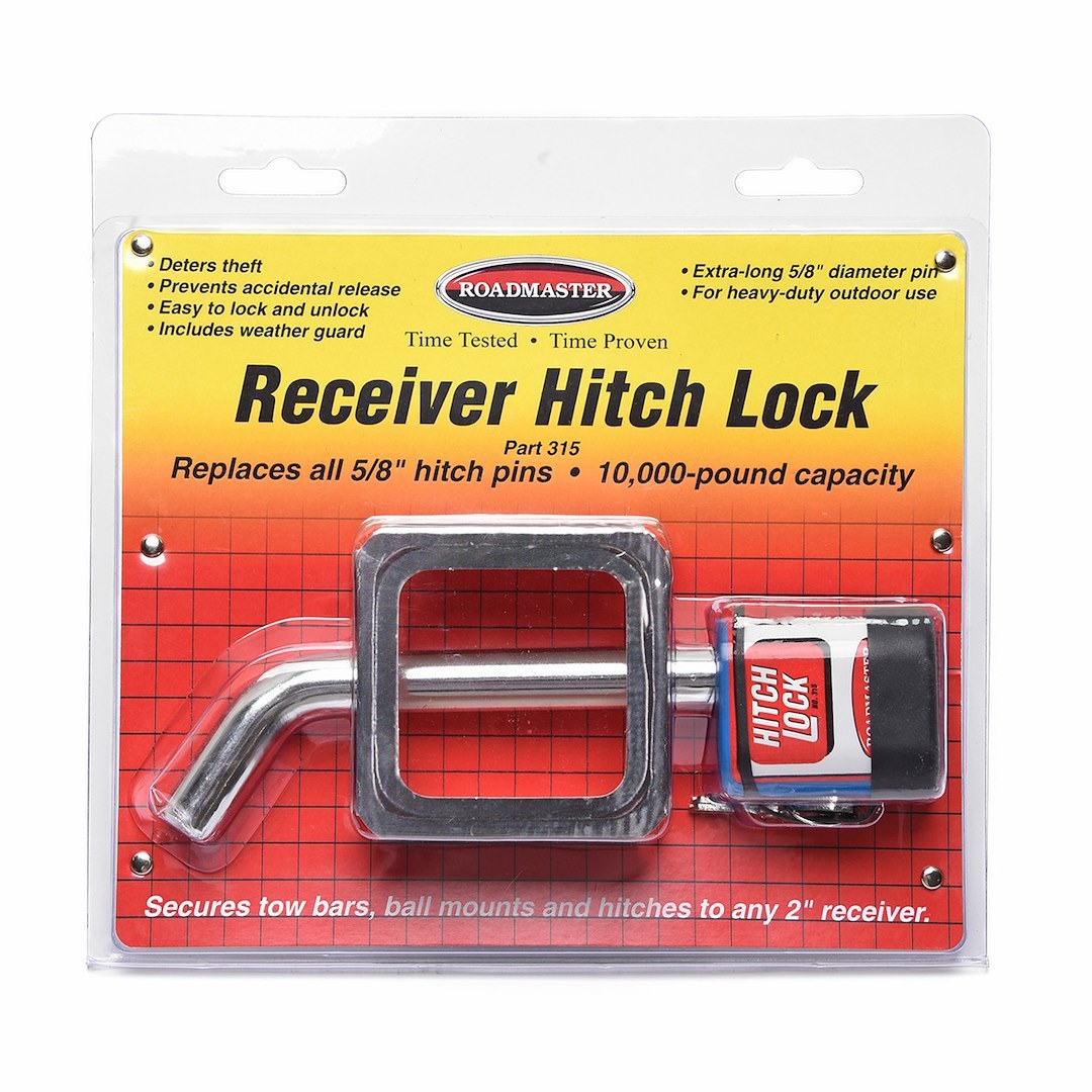 Roadmaster Trailer Hitch Pin, Bent Pin, 5/8 Inch Diameter, Extended Shank Length, With Keyed Lock, With Keyed Dust Cover, Single – 315