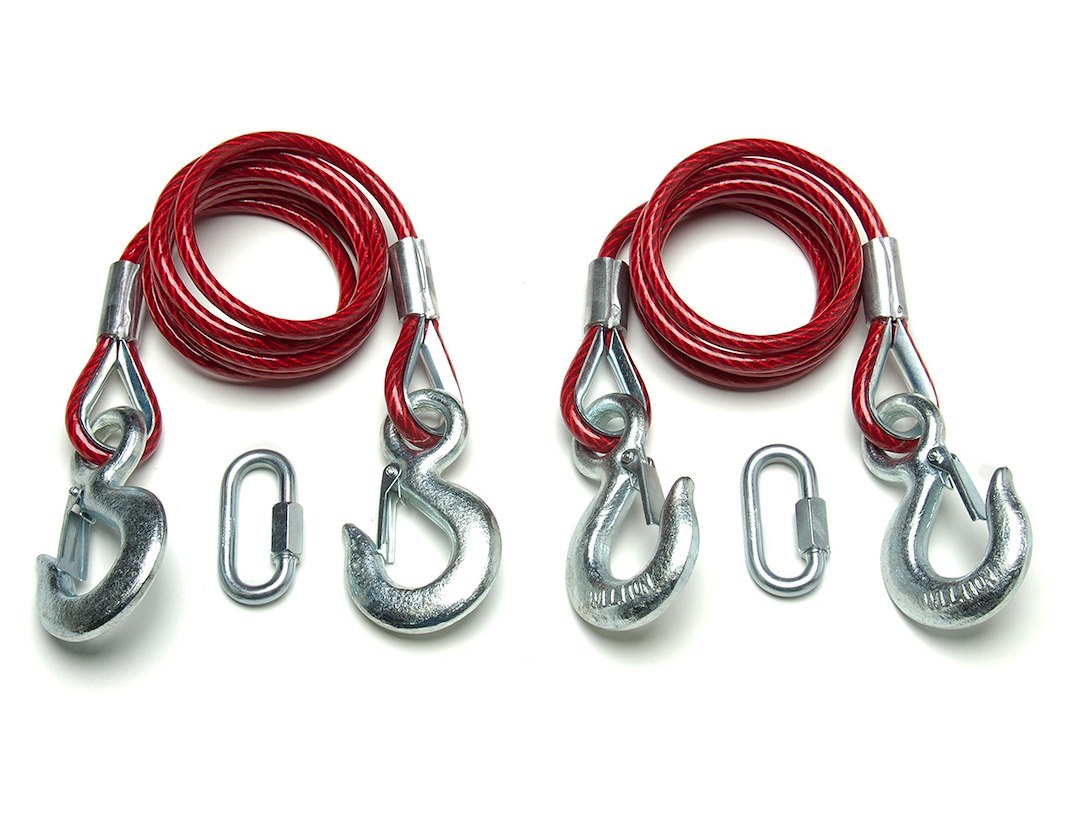 Roadmaster Trailer Safety Cable, 10000 Pound Rated, 80 Inch Length, Galvanized Steel, With Double Snap Hook Coiled, Set of 2 – 653