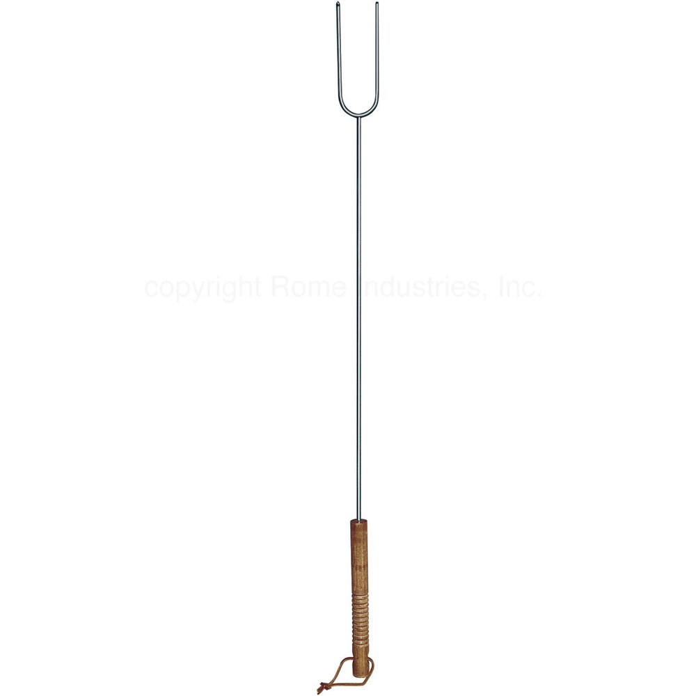 Rome Industy Campfire Roasting Fork, 43 Inch Length, Chrome Plated, Steel, Single, With 9 Inch Wood Handle with Leather Storage Strap – 4100-48