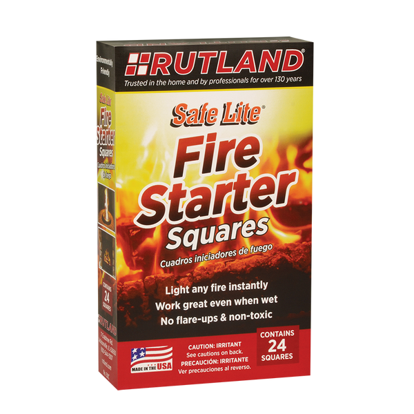 Rutland Campfire Starter, Safe Lite ®, For Ceramic Grills/ Campfires/ Wood Stoves, Set of 24 Squares – 50C