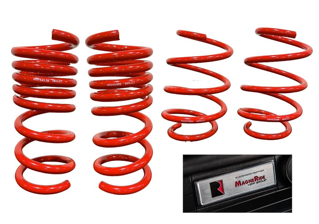 Roush Lowering Kit, 1.8 Inch Front Drop/ 1.8 Inch Rear Drop, Red, Without Shocks, 2 Front/2 Rear Coil Springs – 422289
