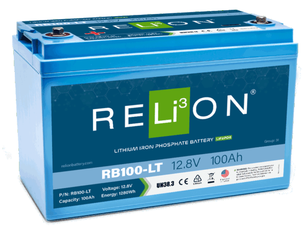 Relion Battery, Lt Series, Group 31, 12 Volt, 100 Ah Capacity, M8 Threaded Stud Top Terminals, Lithium Iron Phosphate, 13 Inch Length – RB100-LT