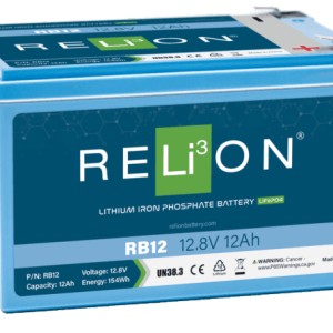 Relion Battery, Lt Series, Lithium Iron Phosphate (LiFePO4), 12.8 Volt, 12 Ah Capacity, F2 Flat Blade Top Terminals, 5.9 Inch Length – RB12