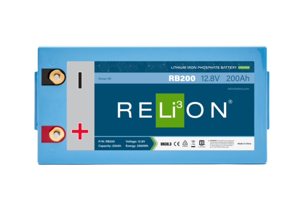 Relion Battery, Legacy Series, Group 8D, 12 Volt, 200 Ah Capacity, M8 Threaded Stud Top Terminals, Lithium Iron Phosphate, 20-1/2 Inch Length – RB200
